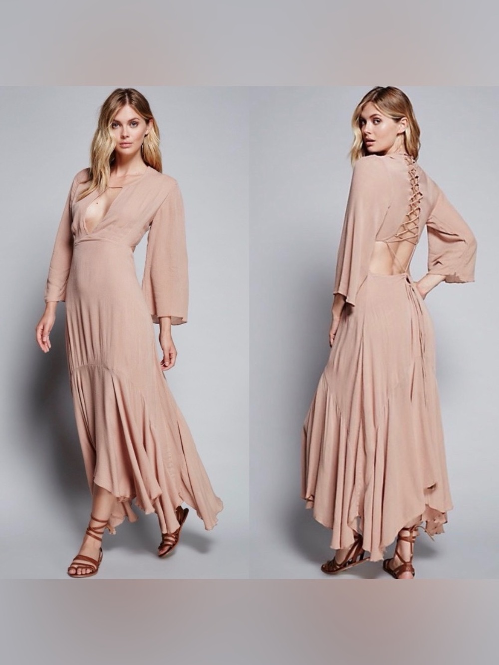 NWT Free People Margarita Flamingo Criss Cross Lace Back Maxi Dress Size Small